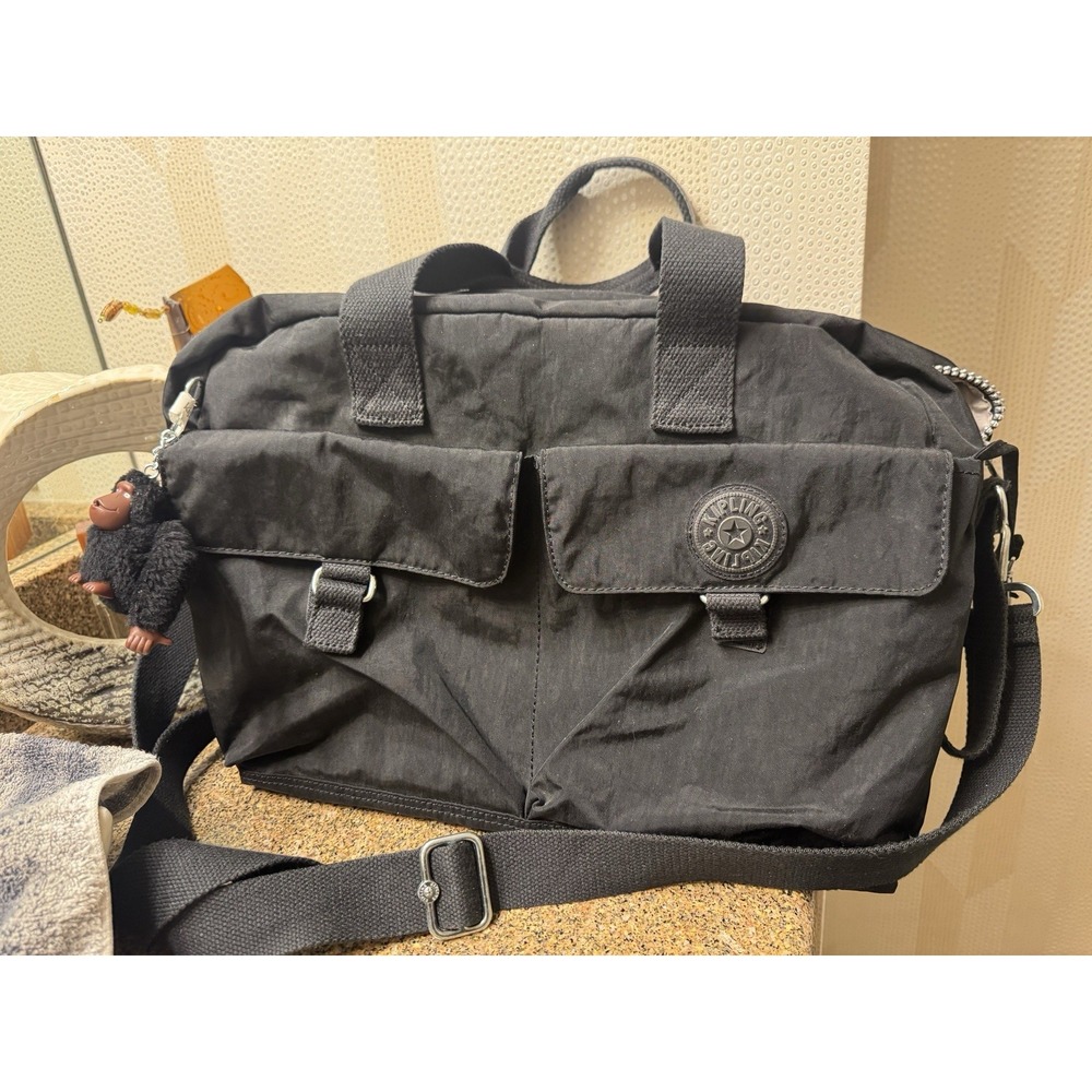Kipling Weekender Duffle Bag Travel True Black ‎ Tonal gorilla tags